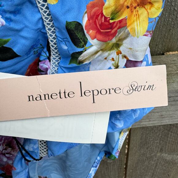 Nanette Lepore Swimsuit One Piece Floral Ruffle Blue Medium NWT Beach Vacation - Picture 6 of 9